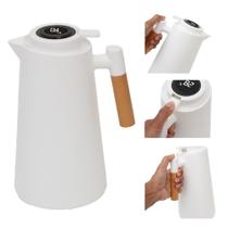 Garrafa Térmica Branca 1L Grande Com Termômetro Ampola Vidro Garrafa Térmica Branca 1L Grande Com Termômetro Ampola Vidro