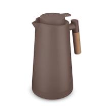 Garrafa Térmica Bule 1 Litro Parede Dupla com Ampola de Vidro e Alça de Madeira Marrom