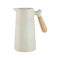 Garrafa Térmica Café Chá Àgua Branco 1L Cabo de Madeira Prática Moderna