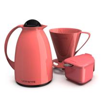 Garrafa Termica Café Kit Pratico Açucareiro + Suporte Filtro Cor Rosa