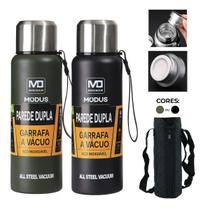 Garrafa Térmica Café Suco Água Aço Inox 1L ou 1,5L C/ Bolsa de Transporte Academia Passeio Caminhada Camping Bebida Quente Gelada