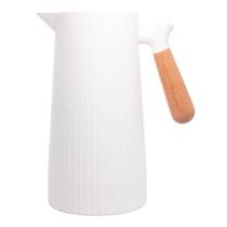 Garrafa Térmica Canelada Com Cabo Em Bambu Branco Garrafa Térmica Canelada Com Cabo Em Bambu Branco