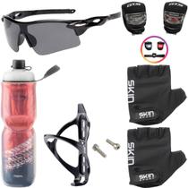 Garrafa Térmica Caramanhola + Suporte + Sinalizador + Luvas + Óculos Kit Bike Ciclismo