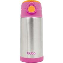Garrafa Térmica Com Canudo Rosa Buba Aço Inoxidável 400ml