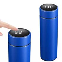 Garrafa Termica Com Display Digital Copo Inox 480Ml Termometro Medidor De Temperatura Gelada Azul