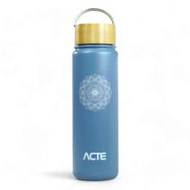 Garrafa termica com tampa de bambu 700ml azul