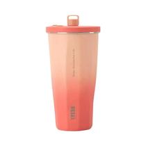 Garrafa Térmica De Aço Inoxidável De 600ml Com Canudo, Copo De Café Isolado Em Gradiente Para Carro