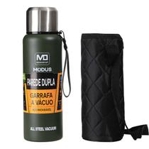 Garrafa Térmica de Aço Inoxidável Portátil Vácuo C/ Alça e Bolsa de Transporte 1000ml Verde