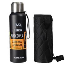 Garrafa Térmica de Aço Inoxidável Portátil Vácuo C/ Alça e Bolsa de Transporte 1500ml Preto Garrafa Térmica de Aço Inoxidável Portátil Vácuo C/ Alça e Bolsa de Transporte 1500ml Preto