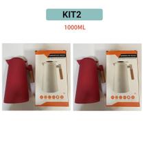 Garrafa Térmica de água 1 Litro Com Termômetro Led Para Chás / Café Design Moderno Cabo De Madeira Cor Preta COR:KIT2-V