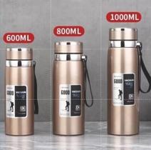 Garrafa Térmica de Água 600ml ou 1000ml Inox Com Infusor Prata Dourada Café Parede Dupla Com Alça