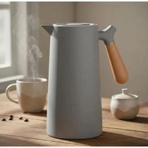 Garrafa Térmica de Café 1000ml Plástico Cabo de Madeira e Termômetro Decoração Casa Perfeita Café e