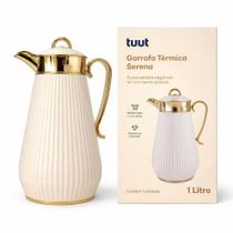 Garrafa Térmica De Café E Chá Serena Branca E Dourada Luxo 1L Click - Tuut Garrafa Térmica De Café E Chá Serena Branca E Dourada Luxo 1L Click - Tuut