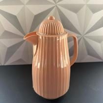 Garrafa térmica de café rosa 400ml com alça canelada decorativa para cozinha cantinho do cafe chá termica mude rose