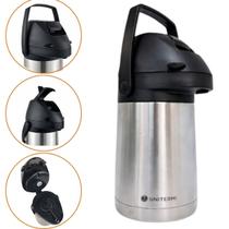 Garrafa Térmica de Inox 1 Litro Ampola Inox Base Inox Alavanca Alça Para Transporte Madri Unitermi Garrafa Térmica de Inox 1 Litro Ampola Inox Base Inox Alavanca Alça Para Transporte Madri Unitermi