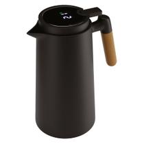 Garrafa Térmica de Madeira Com Cabo de Plástico e Termômetro Preta 1L Garrafa Térmica de Madeira Com Cabo de Plástico e Termômetro Preta 1L