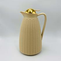 Garrafa Térmica de Plástico Bege com Tampa Dourada New Rattan 1l - Wolff