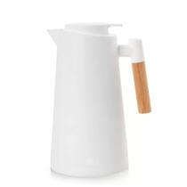 Garrafa Térmica Design Cabo Madeira Botão Abre Fácil Branca - Vivaflor Decor Garrafa Térmica Design Cabo Madeira Botão Abre Fácil Branca - Vivaflor Decor