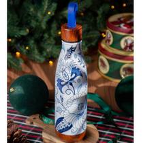 Garrafa térmica estampada azul farm azulejo floral 500ml para água garrafinha de agua termica com alça decorada flor