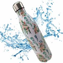 Garrafa Termica Estampada Flores 750 Ml Squeeze Inox Floral Resistente Academia Treino Aula Faculdade Agua Cha Cafe Bebida Quente Gelada