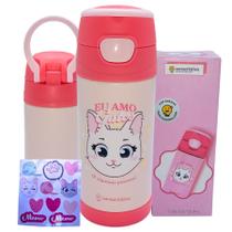 Garrafa Térmica Eu Amo Gatos Com Adesivos 350ml Top Handle