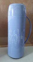 Garrafa Térmica Firenze 1L decorada com flores - Azul / Rosa Dust