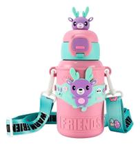 Garrafa Térmica Infantil 450Ml Aço Inox, Anti Vame Rosa