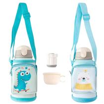Garrafa Térmica Infantil 450ml Aço Inox Com Bolsa E 3 Tampas (Azul)
