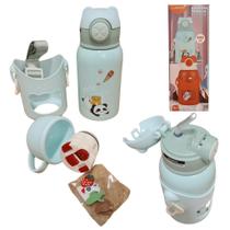 Garrafa Térmica Infantil 500ml Aço Inox Com Bolsa e 3 Tampas
