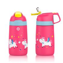 Garrafa Térmica Infantil Bebê Criança com Canudo e Alça 350ml Parede Dupla Aço Inox para Água Suco Leite Rosa ou Branco Escola Passeio