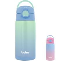 Garrafa Térmica Infantil Buba Água Azul e Rosa Com Canudo 400ml Inox