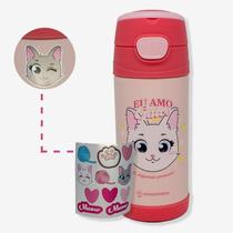 Garrafa Térmica Infantil Click Canudo 350ml C/Adesivo Gatos