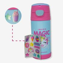 Garrafa Térmica Infantil Click Canudo 350ml C/Adesivo Unicórnio