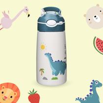 Garrafa térmica infantil com canudo e trava de segurança antivazamento, aço inoxidável, 400ml, desenho Dinossauro Garrafa térmica infantil com canudo e trava de segurança antivazamento, aço inoxidável, 400ml, desenho Dinossauro