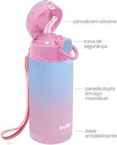 Garrafa Térmica Infantil Inox Com Canudo 400ml Buba Baby Bicolor Rosa
