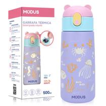 Garrafa Térmica Infantil Modus Inox 500ml Com Canudo Isolamento A Vácuo Parede Dupla Água Suco Leite Café Criança
