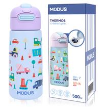 Garrafa Térmica Infantil Modus Inox 500ml Com Canudo Isolamento A Vácuo Parede Dupla Água Suco Leite Café Criança