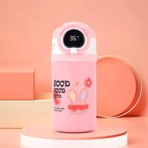 Garrafa Térmica Infantil Rosa 550Ml Tela Digital Com Canudo