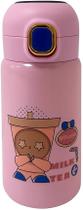 Garrafa Térmica Infantil Rosa Estampa Milk Tea 350ml Tampa com Trava de Segurança Ideal para Escola e Passeios