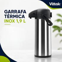 Garrafa Térmica Inox 1,9L Café Chá Quente Fria Ampola Vidro Escritório Vittak Garrafa Térmica Inox 1,9L Café Chá Quente Fria Ampola Vidro Escritório Vittak