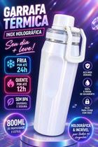 Garrafa Termica Inox 800ml holografica com efeito glitter parede dupla anti vazamento garrafa escola academia faculdade