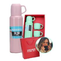 Garrafa Térmica Inox com 3 Xícaras Bebidas Geladas ou Quentes Por Até 12h Café Suco Chá Kit Presente
