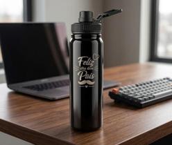 Garrafa Térmica Inox Personalizada Feliz Dia dos Pais 800ml Preta com Alça Presente Premium Garrafa Térmica Inox Personalizada Feliz Dia dos Pais 800ml Preta com Alça Presente Premium