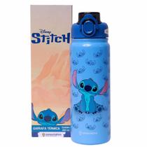 Garrafa Térmica Inox Stitch Tampa Botão Click Canudo Mochila Anti Vazamento 650ml Azul Original Licenciada
