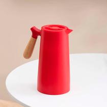 Garrafa Térmica Inox Vermelha com Cabo de Madeira Garrafa Térmica Inox Vermelha com Cabo de Madeira