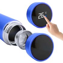 Garrafa Térmica Inteligente De Inox 500ml Tampa C/Sensor De Temperatura Led Água Café Chá Azul