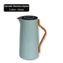 Garrafa Térmica Kyoto 1 Litro com Ampola de Vidro e Cabo Bambu Branca Cinza ou Preta