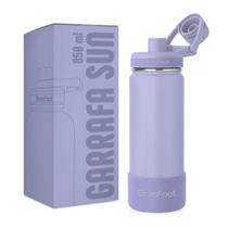 Garrafa térmica lilás 650ml para água com bico tampa e alça garrafinha roxa com base de silicone