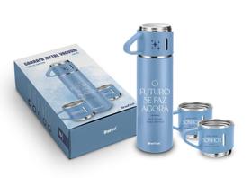 Garrafa termica metal vacuum c/3 canecas futuro se faz agora - Brasfoot Presentes Garrafa termica metal vacuum c/3 canecas futuro se faz agora - Brasfoot Presentes