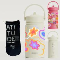 Garrafa Térmica Mini Gocase 350ml Com Canudo Estampas Kit Kit Abstract Colors - Off White